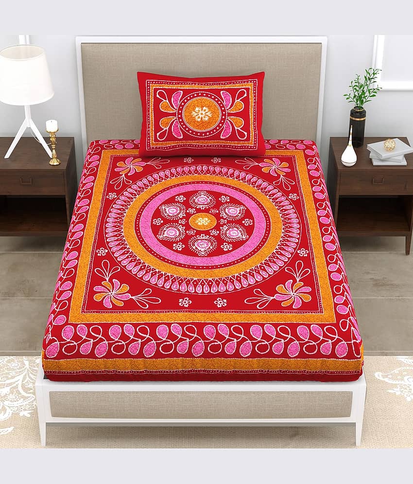 Uniqchoice Cotton 1 Single Bedsheet with 1 Pillow Cover ( Orange )