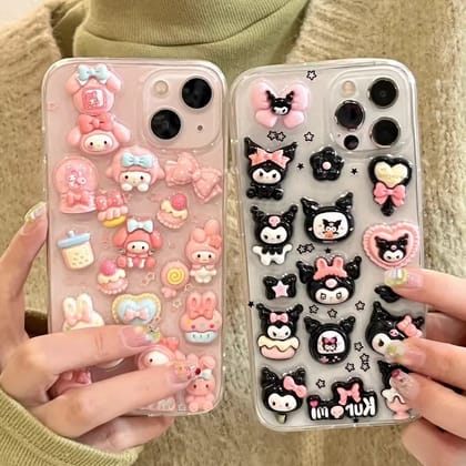 3D Melody Cute Cartoon Glossy Transparent iPhone Soft Case-iPhone 13 / iPhone 14 / Pink