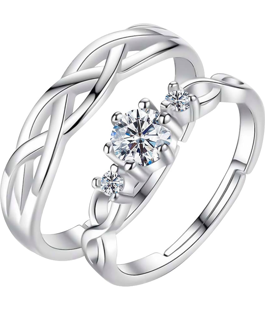 Silverplated Adorable His and Her Adjustable proposal couple ring For Men And Women Jewellery