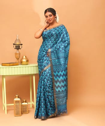 Indigo blue chhattisgarh handloom tussar silk saree