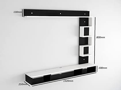 DAS Hubert Engineered Wood Wall Mount TV Entertainment Unit Stand Set TOP Box Stand with Shelves and Display Rack Black & Frosty White- Ideal for UP to 43 INCH Screen DAS Hubert Engineered Wood Wall Mount TV Entertainment Unit Stand Set TOP Box Stand with Shelves and Display Rack Black & Frosty White- Ideal for UP to 43 INCH Screen