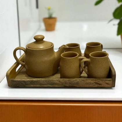 Earthen Brew Tea Set With Wooden Tray