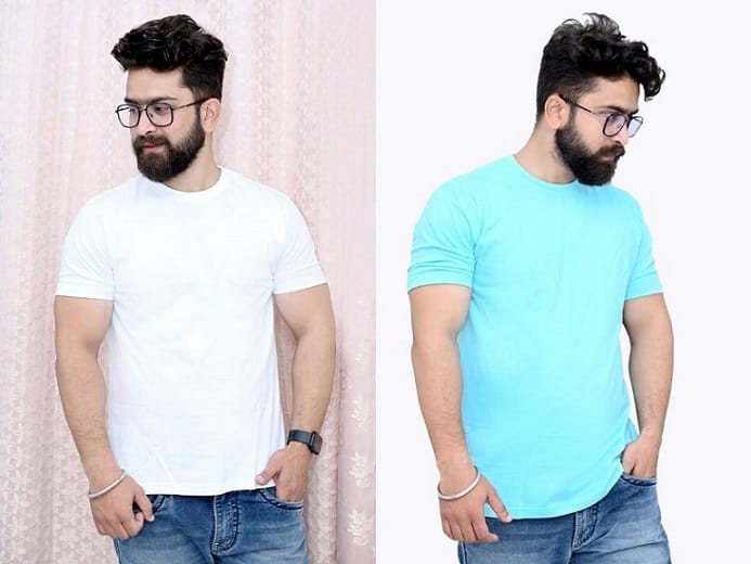 Tru Threads Solid Premium T-Shirt 2 Pcs Combo - White, Cyan (Size - M)