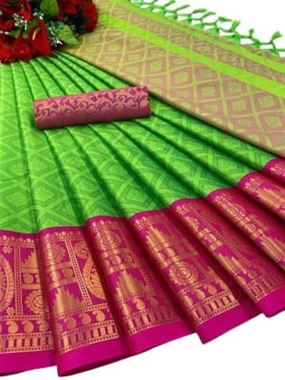 CLIRVA Women's Kanjivaram Soft Silk Saree With Blouse Piece