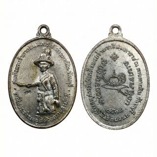 King Taksin 1975 Luang Pu Tim, Thailand old Nickel Medal Silver Plated Series
