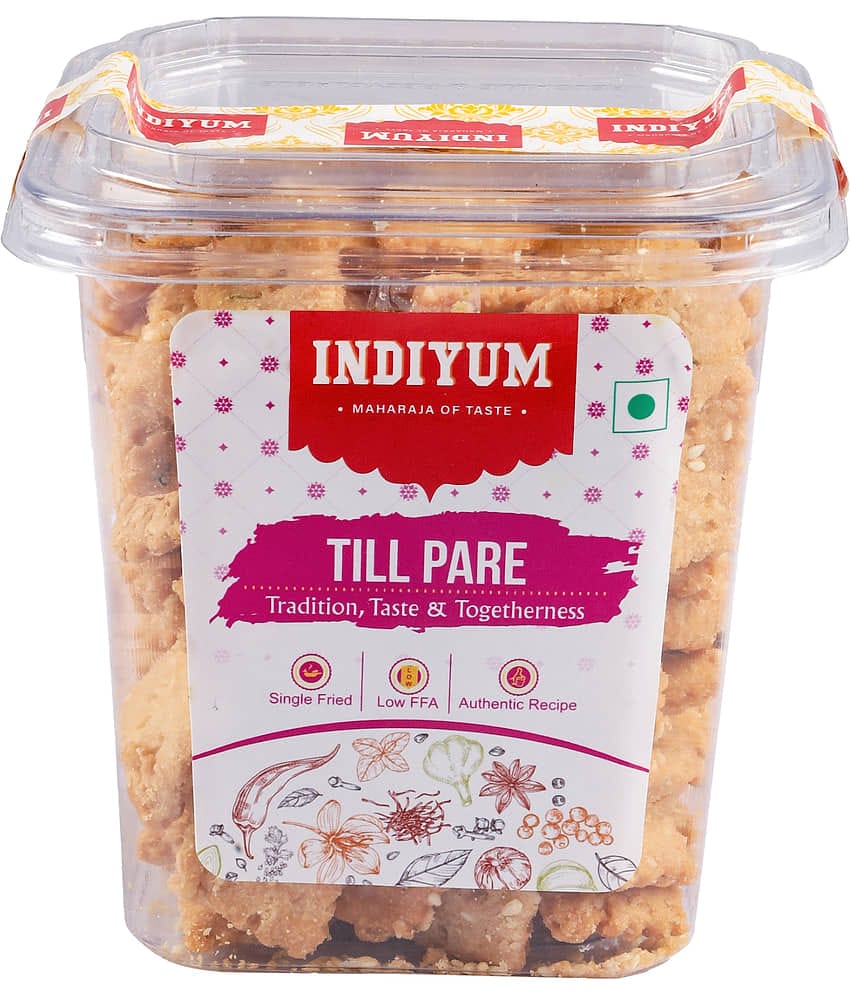 Indiyum Till Pare Traditional Indian Tea Time Snacks, Single Fried, Low FFA, with Sesame Seeds 400g