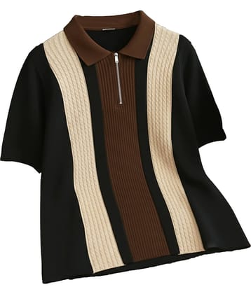 AOOSH Men Cotton Blend Regular Fit Striped Polo T Shirt ( Beige )