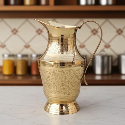 Brass Water Jug – 1 Liter | Traditional Dining Table Pitcher, Height : 8.5 Inch (BCMAS167 C)