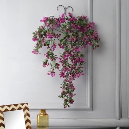 Foliyaj Artificial Vine with Purple Flowers and Leaves with Metal Wall Stand