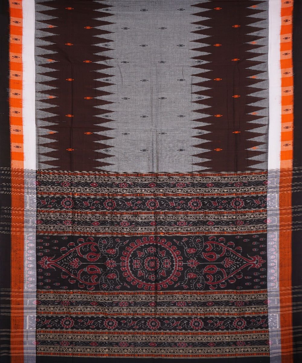 Grey coffee brown handloom cotton bomkai saree