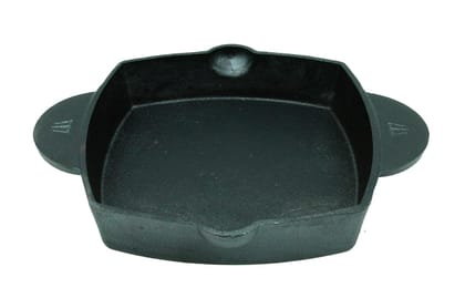 Trilonium Cast Iron Skillet | Pre-Seasoned | 26cm | 4 Kgs | Dual Handle | Square | Induction Compatible