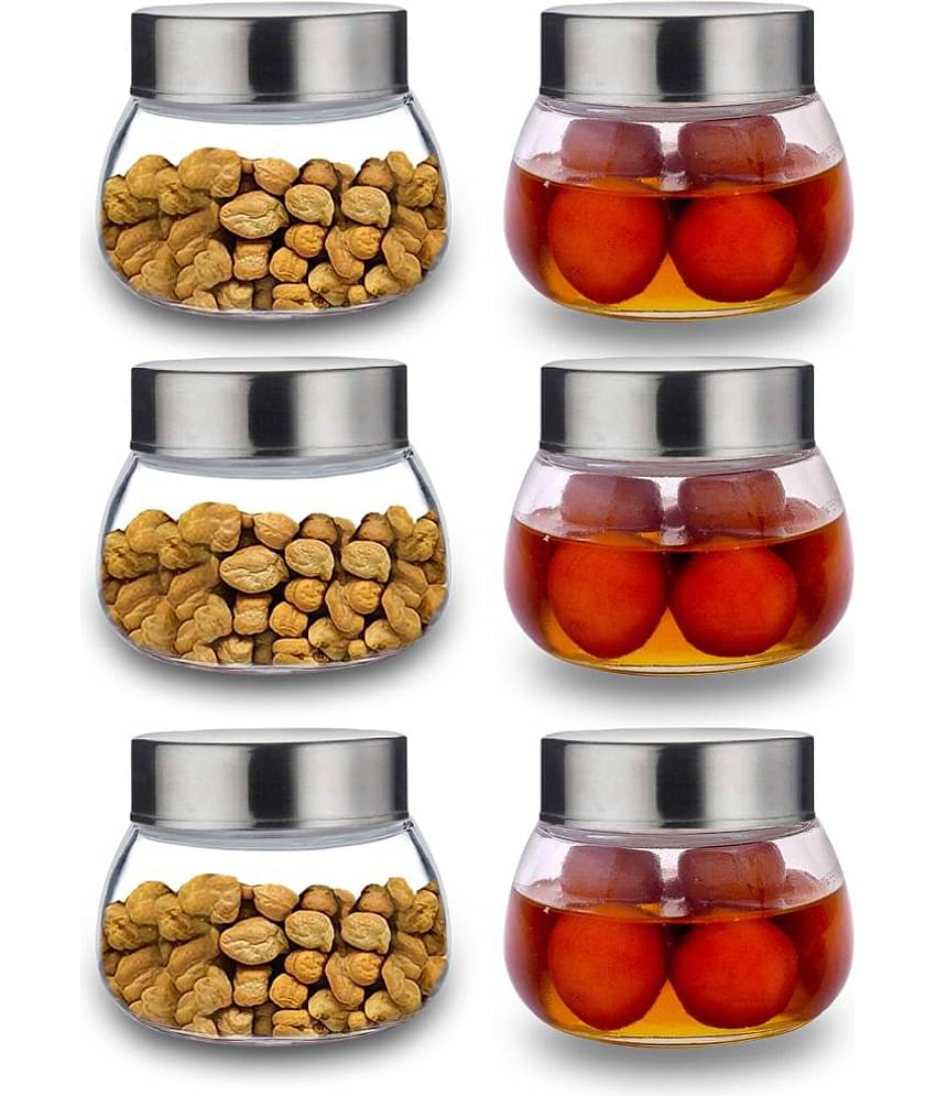 CROCO JAR - Silver Glass Food Container ( Pack of 6 )