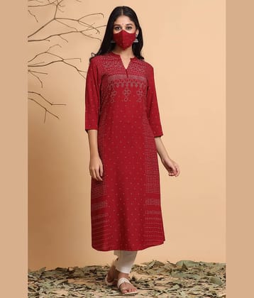 Juniper Rayon Printed Straight Women's Kurti - Maroon ( Pack of 1 )