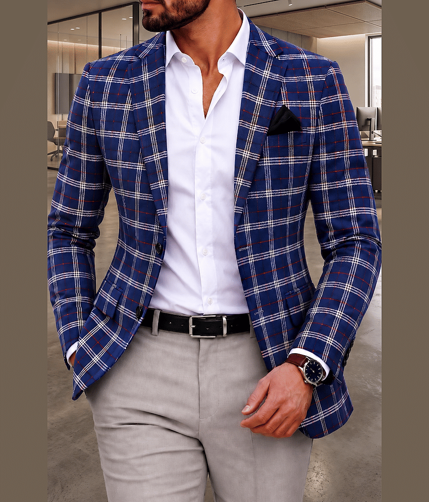 KUNDAN SULZ GWALIOR Navy Blue Woollen Men's Unstitched Blazer Piece ( Pack of 1 )