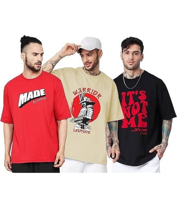Leotude Pack of 3 Cotton Blend Oversized Fit Men's T-Shirt ( Red )