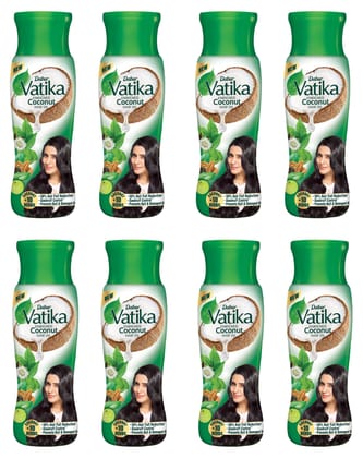 Dabur Vatika Enriched Coconut Hair Oil - 2400ml (300ml x 8) | Strong & Shiny Hair | Clinically tested to reduce 50% hair fall in 4 weeks | Controls Dandruff | Prevents Dull & Damaged hair Dabur Vatika Enriched Coconut Hair Oil - 2400ml (300ml x 8) | Stro
