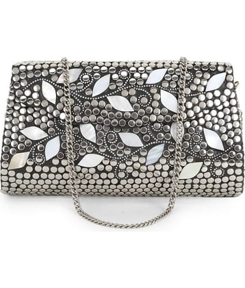 Anekaant Silver Metal Box Clutch