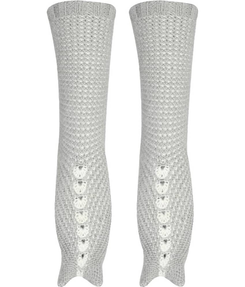 KC Store Women's Grey& Off-White Woolen Calf Length Socks For Winters