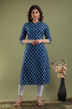 Women Straight Button Princess Cut A Line Cotton Kurti-M 38