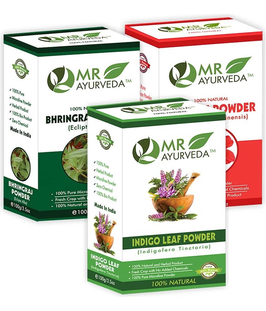 MR Ayurveda Indigo, Bhringraj and Hibiscus Powder Hair Scalp Treatment 300 g Pack of 3