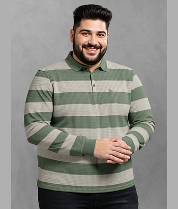 BULLMER Men Cotton Blend Regular Fit Striped Polo T Shirt ( Green )