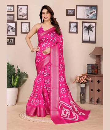 HEMA SILK MILLS Cotton Blend Printed Regular Saree With Unstitched Blouse Piece ( Pink )