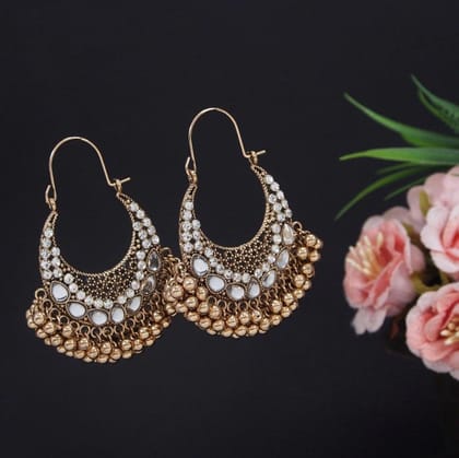 Antique Gold Plated stone Studded Chandbali Earring- AER 3326
