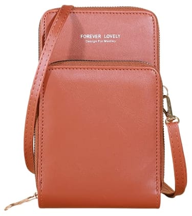 MOCA Girls Women's Touch Screen wallet sling bag for with Mobile Cell Phone holder Pocket Wallet Hand Purse Clutch Crossbody Sling Cell Phone wallet for Women Womens Girls (SJ1211#P, Brown) MOCA Girls Women's Touch Screen wallet sling bag for with Mobile