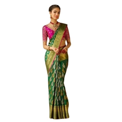 Women's Silk Printed Saree With Unstitched Blouse 5.5Mtr (Green)-PID60270