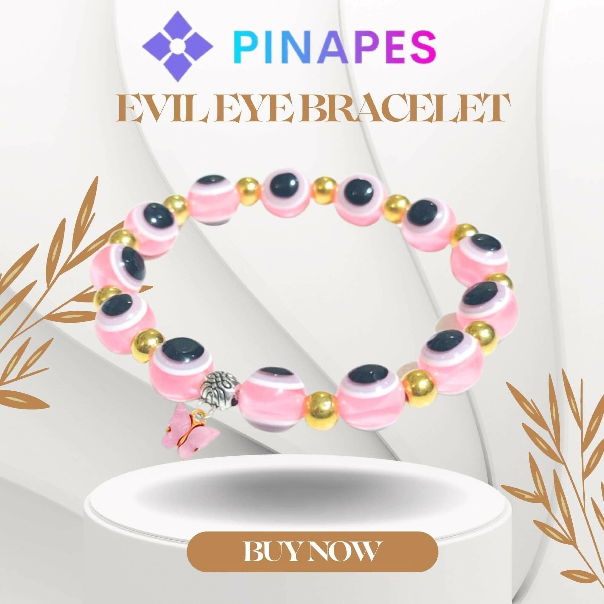 Pinapes Must-Have Baby Pink Butterfly & Evil Eye Charm Bracelet