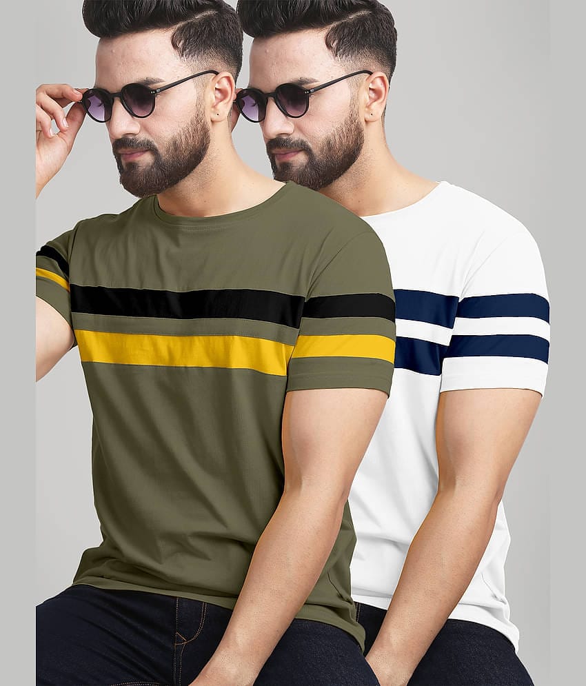 AUSK Pack of 2 Cotton Blend Regular Fit Men's T-Shirt ( Multicolor )