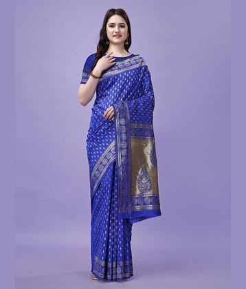 LEELAVATI Banarasi Silk Embellished Saree With Unstitched Blouse Piece ( Blue )