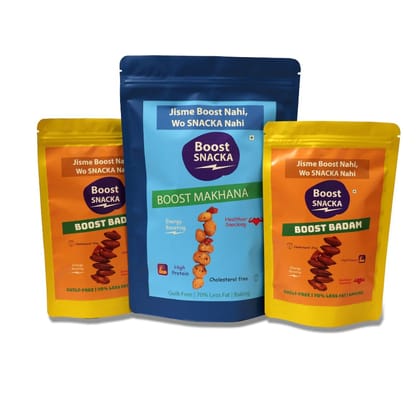 BOOST BADAM + MAKHANA (Fox Nuts) – Healthy Roasted Super Saver Combo (200g × 2, 100g × 1 Packs)