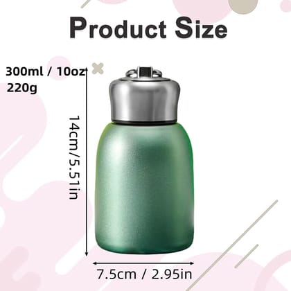 300ml Stainless Steel Insulated Water Bottle – Mini Thermos Flask for Hot & Cold Drinks, Leakproof Travel Coffee Mug (Green)