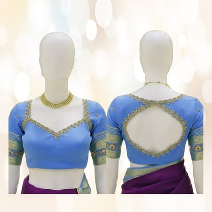 Sky Blue Maggam Work Designer Blouse | Intricate Hand Embroidery | Ethnic Party Wear Sky Blue Maggam Work Designer Blouse | Intricate Hand Embroidery | Ethnic Party Wear