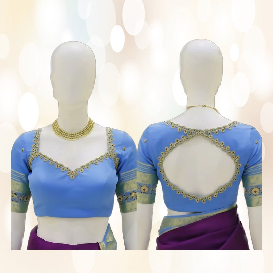 Sky Blue Maggam Work Designer Blouse | Intricate Hand Embroidery | Ethnic Party Wear