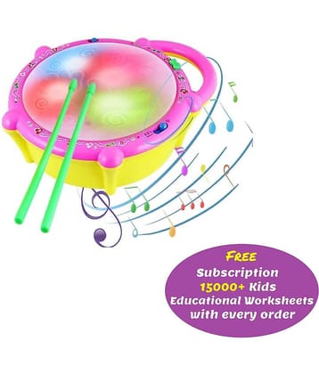 Kidsaholic Musical Flash Drum with Light and Sticks to Play for Kids (Free subscription of kids Educational worksheets)