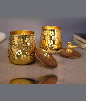 Arsalan Gold Table Top Iron Tea Light Holder - Pack of 2