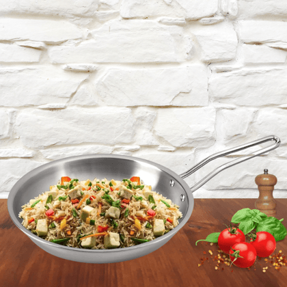 NSVL Triply Stainless Steel Cookware Frypan - 2.5 mm Thick/Skillet Fry pan for Dosa, Chilla/Induction, Gas Base-22 CM (1.6 LTR)