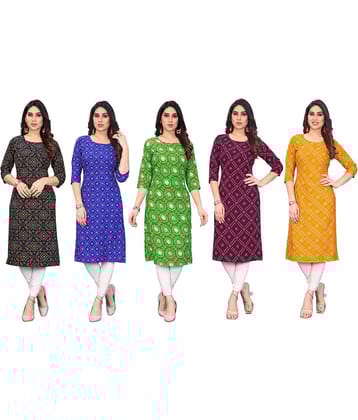 KETAKI FASHION Crepe Printed Straight Women's Kurti - Multicolor4 ( Pack of 5 )