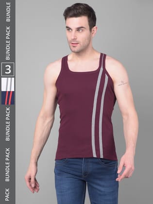 Men's Assorted Pack of 3 Solid Combed Cotton Racerback Styled Gym Vest
