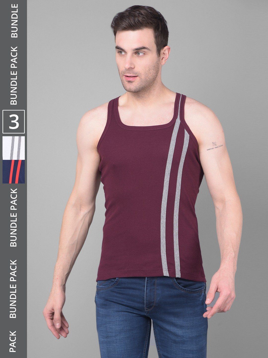Men's Assorted Pack of 3 Solid Combed Cotton Racerback Styled Gym Vest