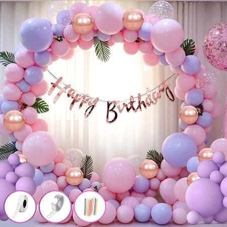 Pink Birthday Decoration Items Combo Set For Girls Kids- 65Pcs Happy Birthday Banner - Party and Festive Needs | Buy online on ZillyBuy