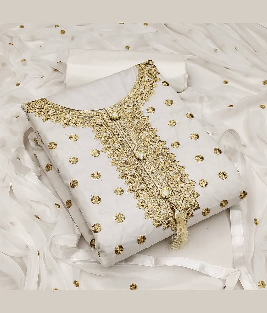 Gazal Fashions - White Cotton Blend Dress Material ( Pack of 1 )