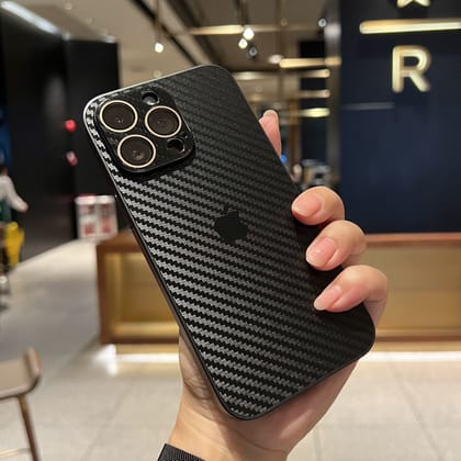 iPhone 14 Pro Max Cover : New Carbon Fiber Pattern AG Glass Case with Camera Lens Protection-Black