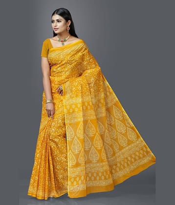 SHANVIKA Cotton Printed Saree Without Blouse Piece ( Mustard )