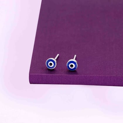 Simple Single Evil Eye Silver Stud Earrings-None / Silver