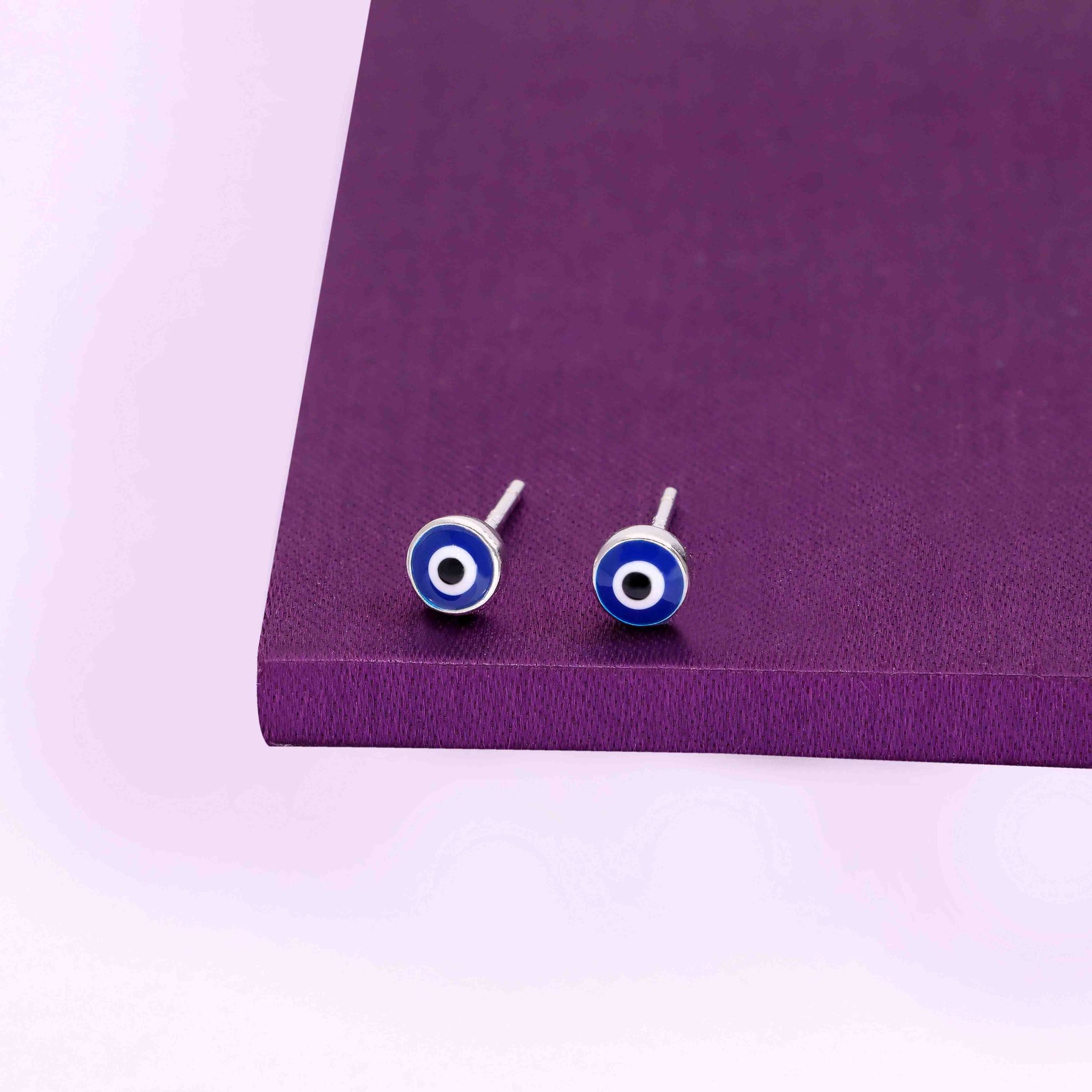 Simple Single Evil Eye Silver Stud Earrings-None / Silver