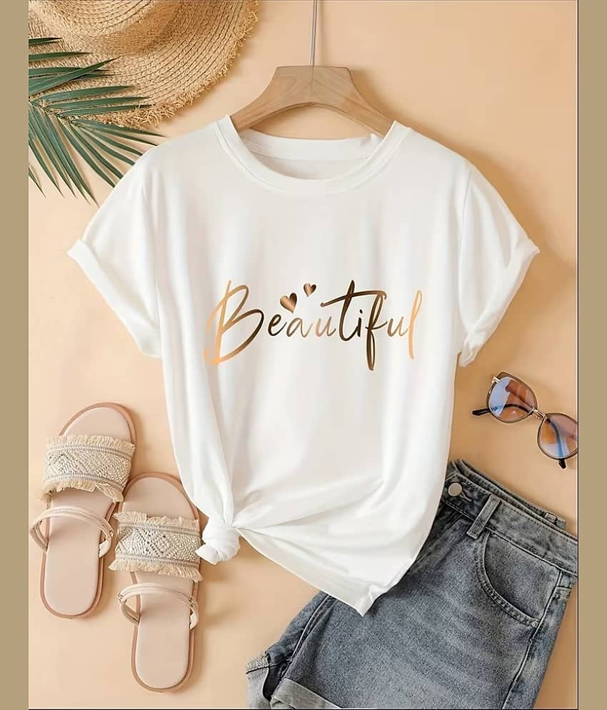 ELBATROSS Women Cotton Blend Printed Oversized Fit Round Neck T-Shirt ( White )