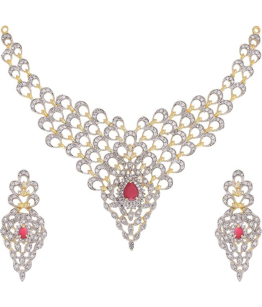 YouBella Jewellery American Diamond Gold Plated Necklace Set with Earrings for Women